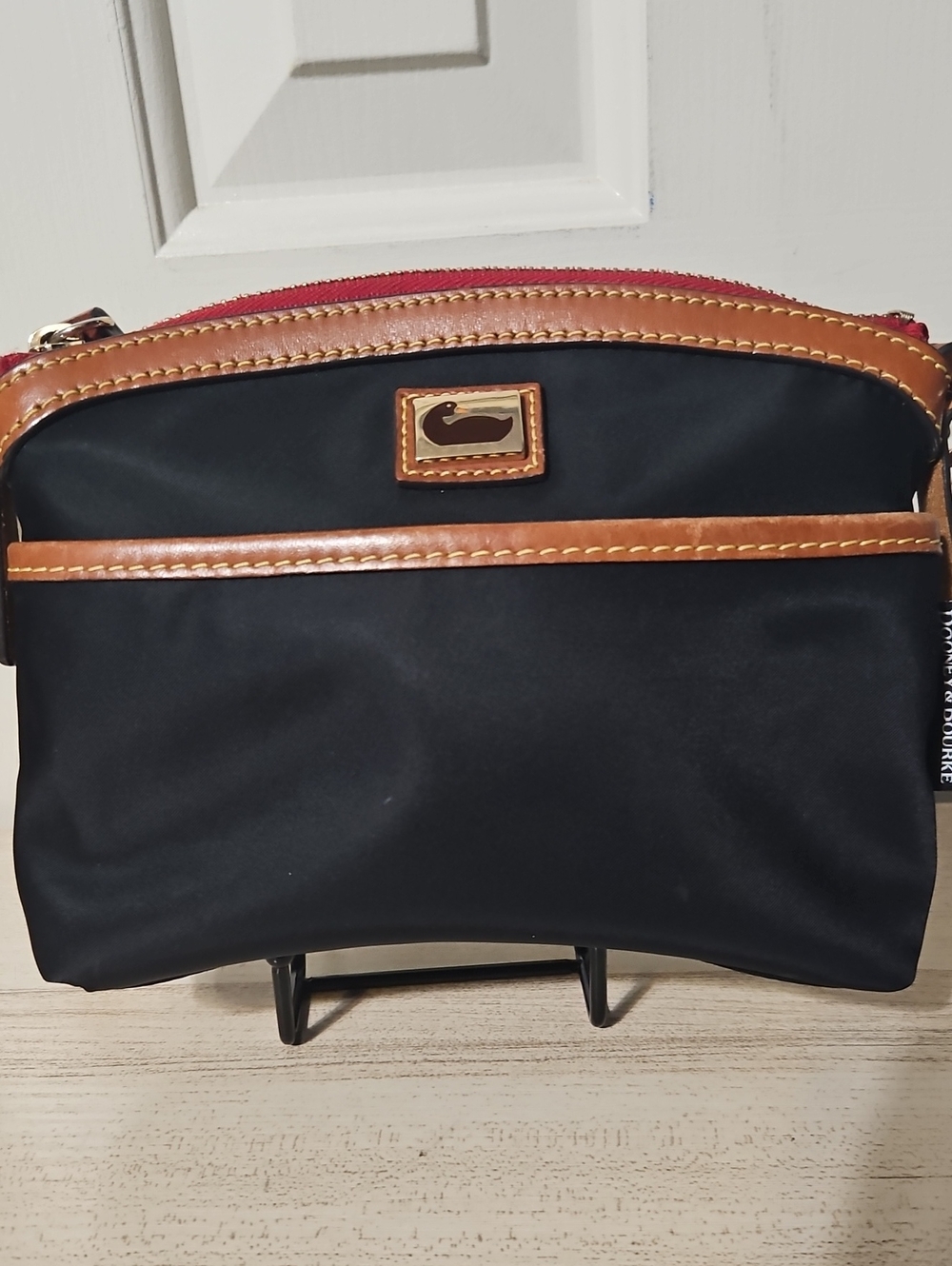 Dooney & Bourke EUC Black Nylon Pouch with Brown Leather Trim